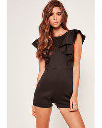 Missguided Scuba Frill Sleeve Backless Playsuit Black