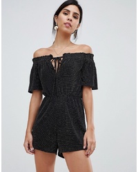 Oh My Love Off The Shoulder Tie Playsuitgold Lurex