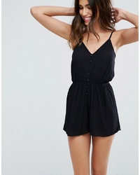 ASOS DESIGN Playsuit In Crinkle With Button Front