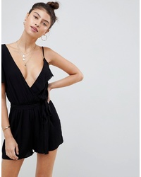 ASOS DESIGN Playsuit With One Shoulder Detail In Crinkle With
