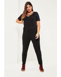 Missguided Plus Size Black Jersey Cross Front Romper