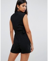 Asos Romper With High Neck And Belt Detail
