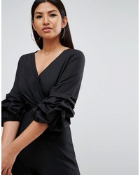 Asos Ruched Sleeve Wrap Front Romper