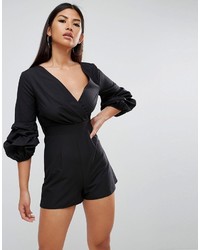 Asos Ruched Sleeve Wrap Front Romper