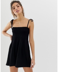ASOS DESIGN Shirred Bodice Playsuit With Tie Straps