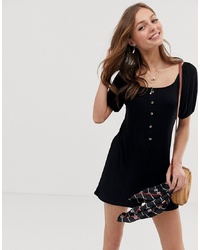 ASOS DESIGN Square Neck Playsuit With Button Front In Rib
