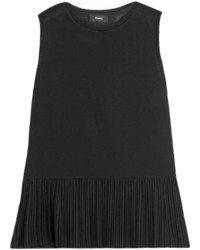 Theory Elvnee Pleated Stretch Jersey Top Black