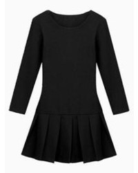 Choies Pleated Drop Waist Dress In Black