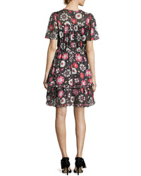 Kate Spade New York Casa Flora Flutter Sleeve Pleated Chiffon Dress