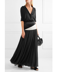 Lanvin Two Tone Mousseline And Pleated Chiffon Maxi Skirt Black