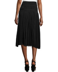 Cinq Sept Clothing Damaris Pleated Silk Chiffon Midi Skirt Wdouble D Ring Belts Black