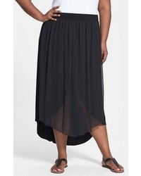 Loveappella Knit Chiffon Highlow Skirt Black 3x