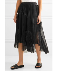 Sacai Asymmetric Pleated Cotton And Chiffon Wrap Skirt Black