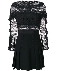 Black Pleated Crochet Dress