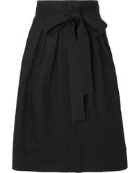 Black Pleated Denim Midi Skirt