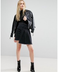 Black Pleated Denim Skirt