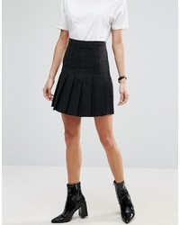 Asos Denim Pleated Skirt In Washed Black