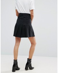 Asos Denim Pleated Skirt In Washed Black