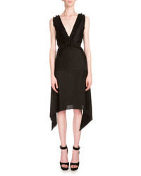 Givenchy Pleated Jersey Sleeveless V Neck Dress Black