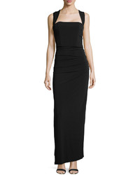 Laundry by Shelli Segal Sleeveless Tuck Pleated Column Gown Black