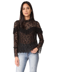 Black Pleated Lace Blouse