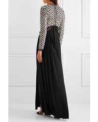 Self-Portrait Guipure Lace And Pleated Crepe Gown Black