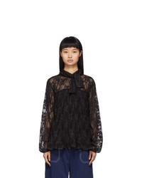 See by Chloe Black Pleated Lace Blouse