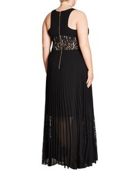 City Chic Plus Size Lace Inset Pleated Maxi Dress