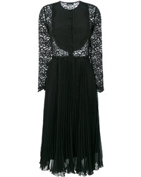 Black Pleated Lace Midi Dress