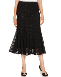 Onyx Sequined Lace Midi Skirt