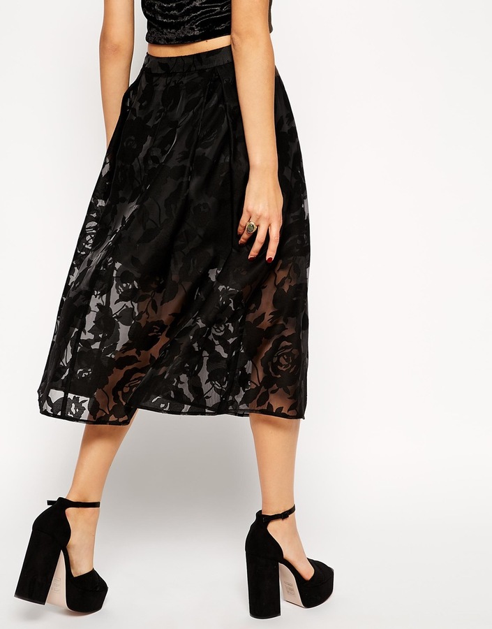 Asos Petite Sheer Lace Organza Midi Skirt, $99 | Asos | Lookastic