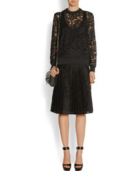 Givenchy Satin Trimmed Pleated Skirt In Black Lace