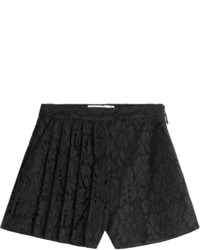 Black Pleated Lace Shorts