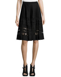 Elie Tahari Frances Pleated Lace Paneled A Line Skirt Black