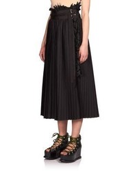 Sacai Lily Pleated Lace Detail Midi Skirt