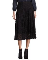 Rebecca Taylor Pleated Lace Midi Skirt