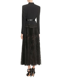 Alexander McQueen Pleated Midi Skirt With Sheer Lace Inserts