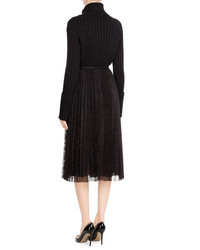 Valentino Pleated Silk Skirt With Lace