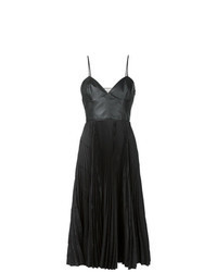 Black Pleated Leather Evening Dress