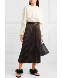 Valentino Pleated Leather Maxi Skirt