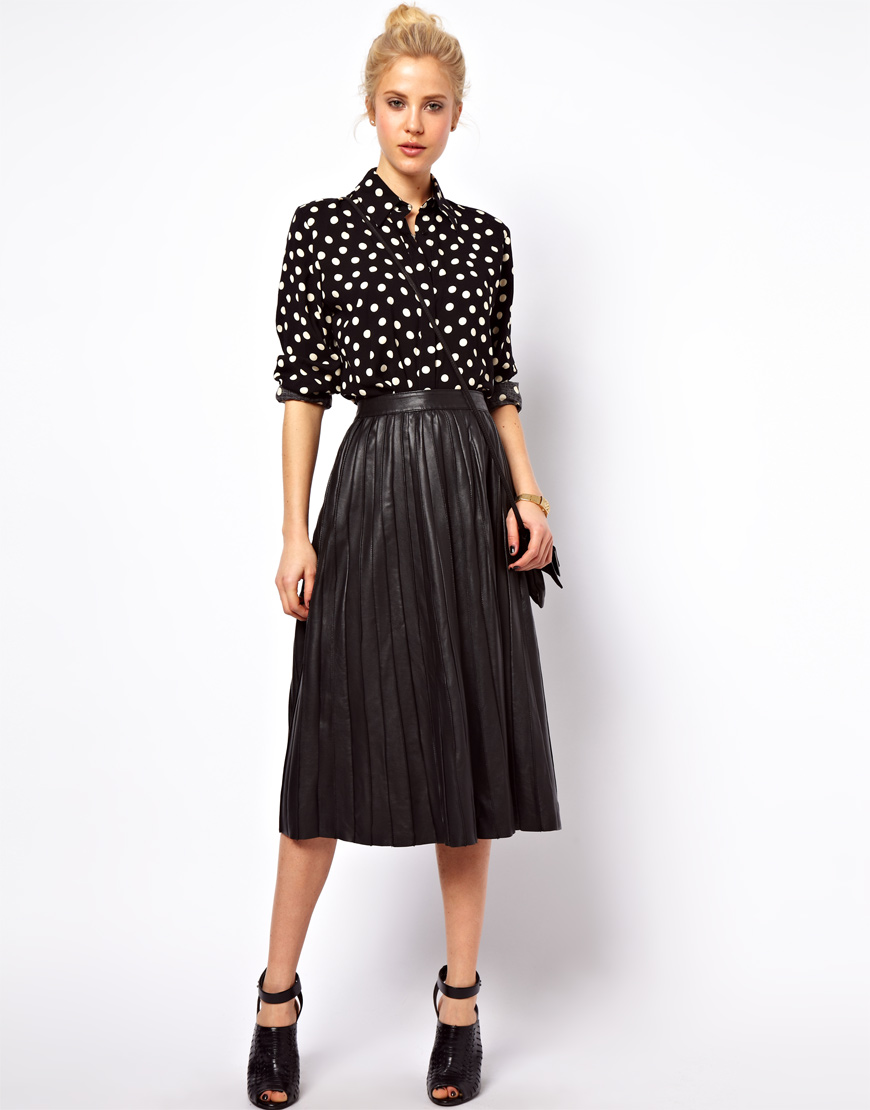 Asos Midi Skirt In Pleated Leather, $108 | Asos | Lookastic
