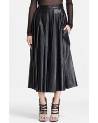 BLK DNM Pleated Leather Midi Skirt Black Medium