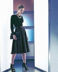 Neiman Marcus Leather Pleated Midi Skirt