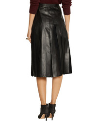 Burberry London Pleated Leather And Silk Chiffon Midi Skirt