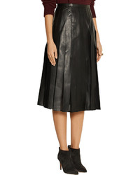 Burberry London Pleated Leather And Silk Chiffon Midi Skirt
