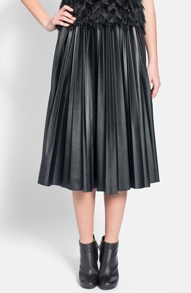 metallic pleated leather skirt