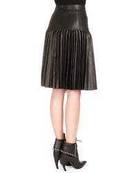 Givenchy Pleated Leather Fit And Flare Skirt Black