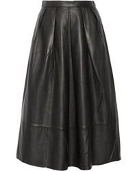 Tibi Pleated Leather Midi Skirt