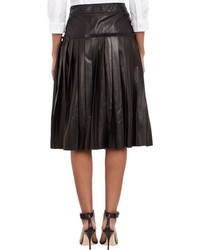 Barneys New York Pleated Leather Skirt Black