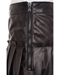 Barneys New York Pleated Leather Skirt Black